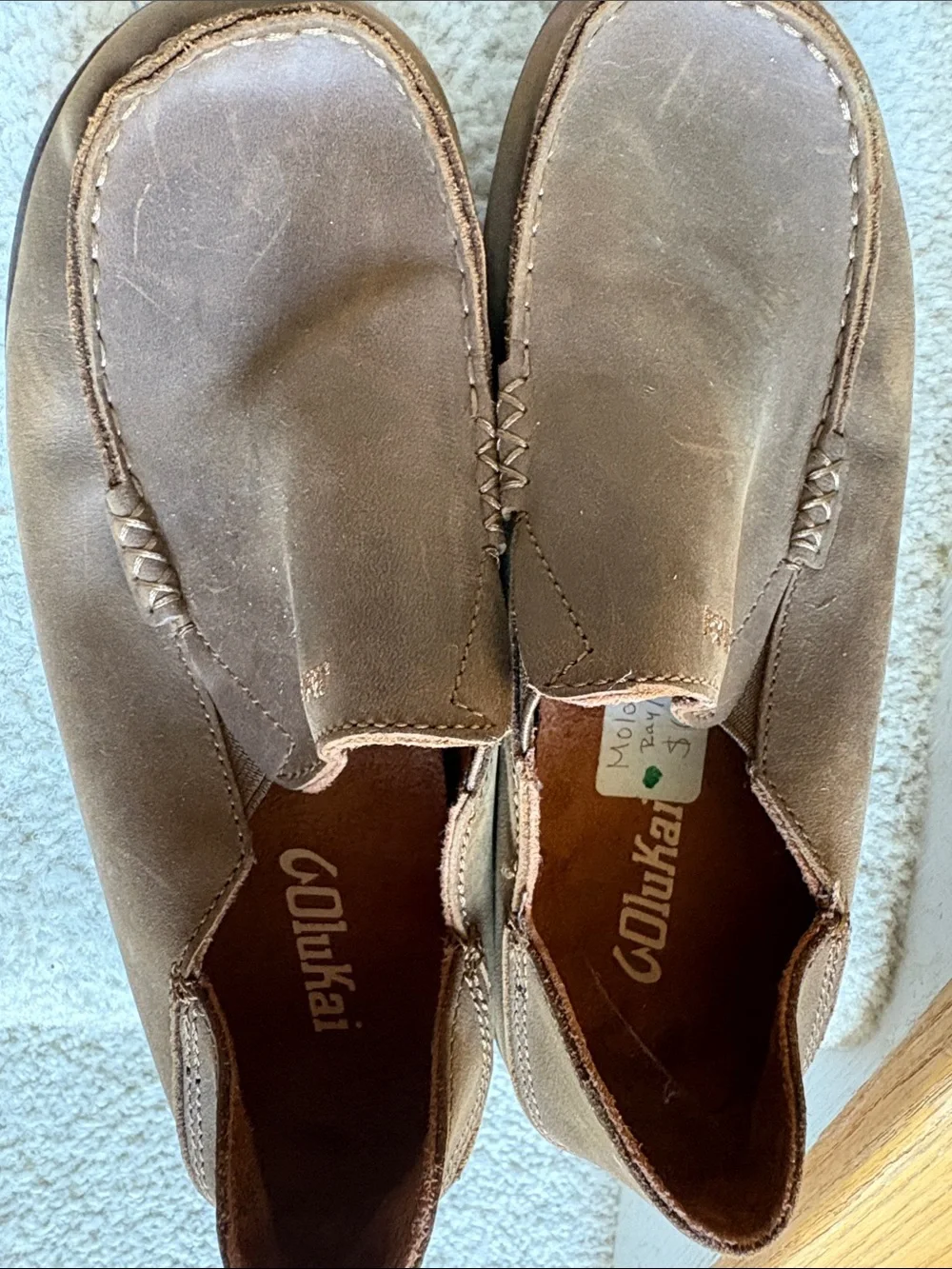 OluKai Boy’s Brown Leather Slip-On Loafers